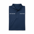 Custom team polo with team name on left chest and athlete name on right chest